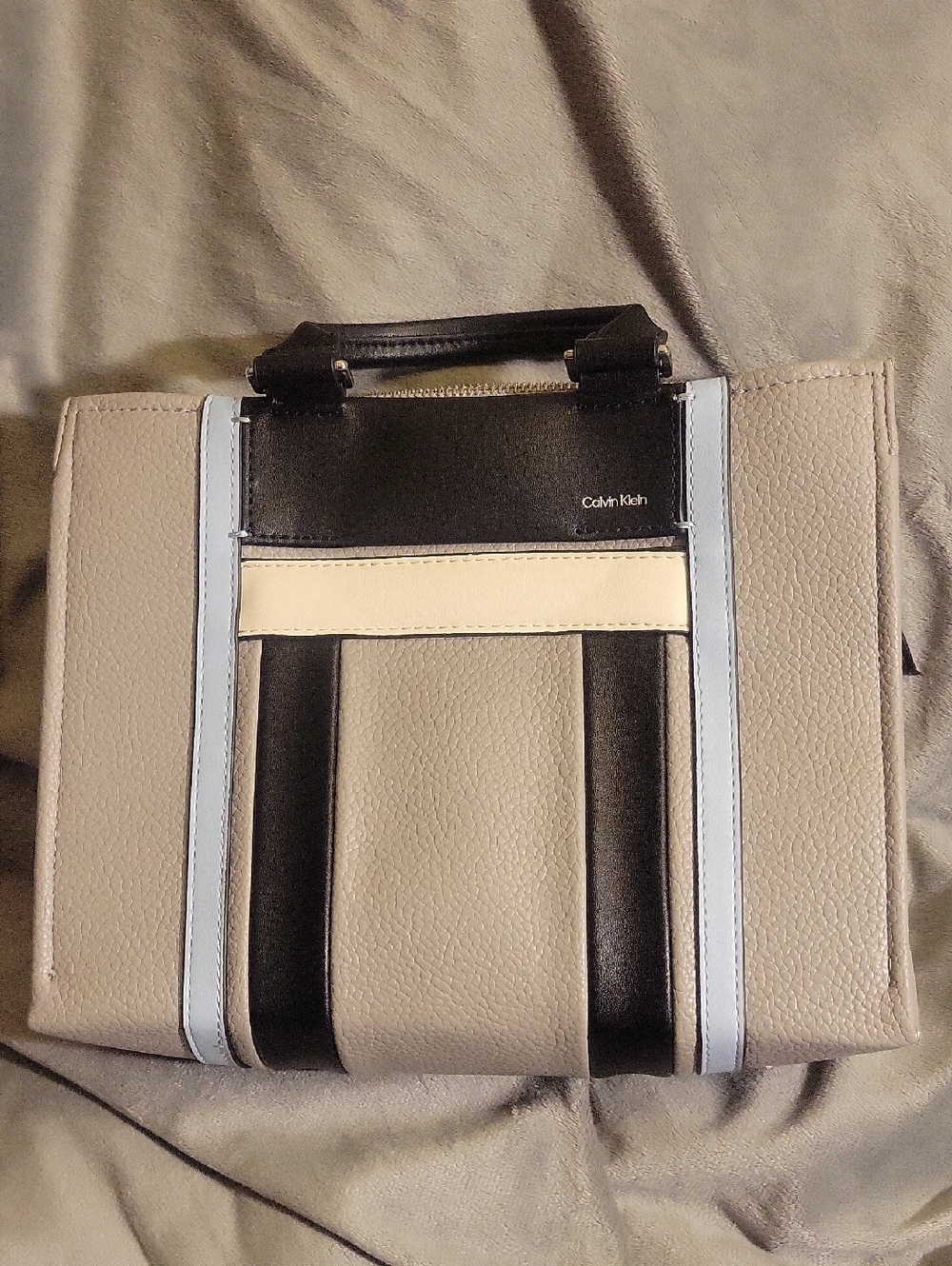 Calvin Klein Beige, Black & Light Blue Purse